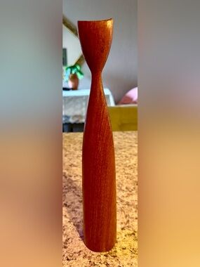 Vintage Danish Teakwood Tulip Candlestick 12” Made in Denmark MCM Wood Handmade